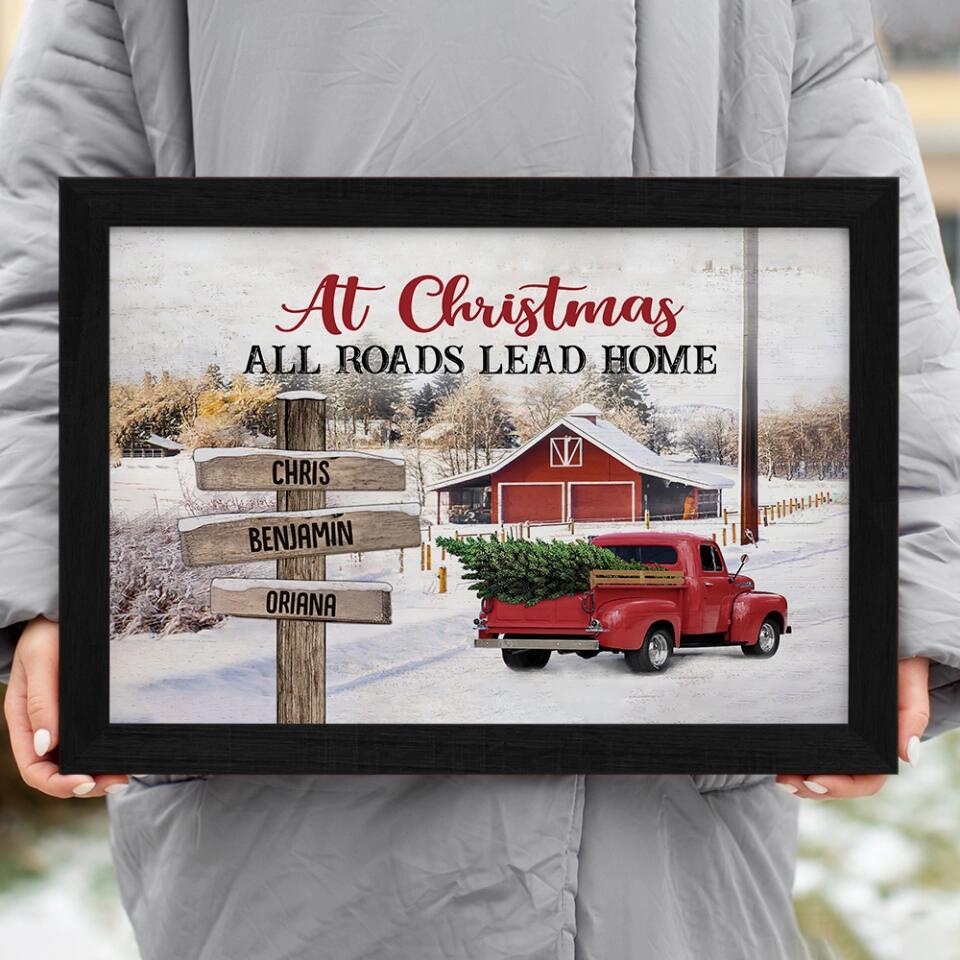 At Christmas All Roads Lead Home - Housewarming Gifts - Custom Canvas Poster - Christmas Gift For Family