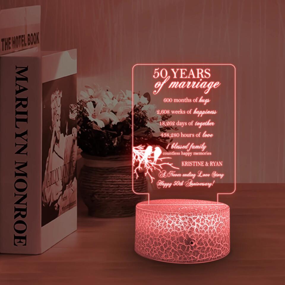 50 Years Of Marriage, A Never Ending Of Love Story - Personalized 3d Led Light - 50th Anniversary Gift