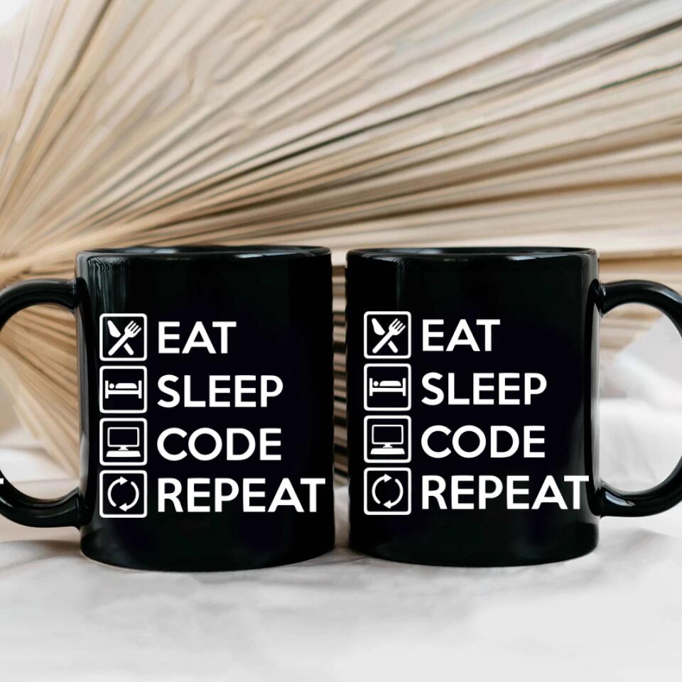 Eat Sleep Code And Repeat - Black Mug