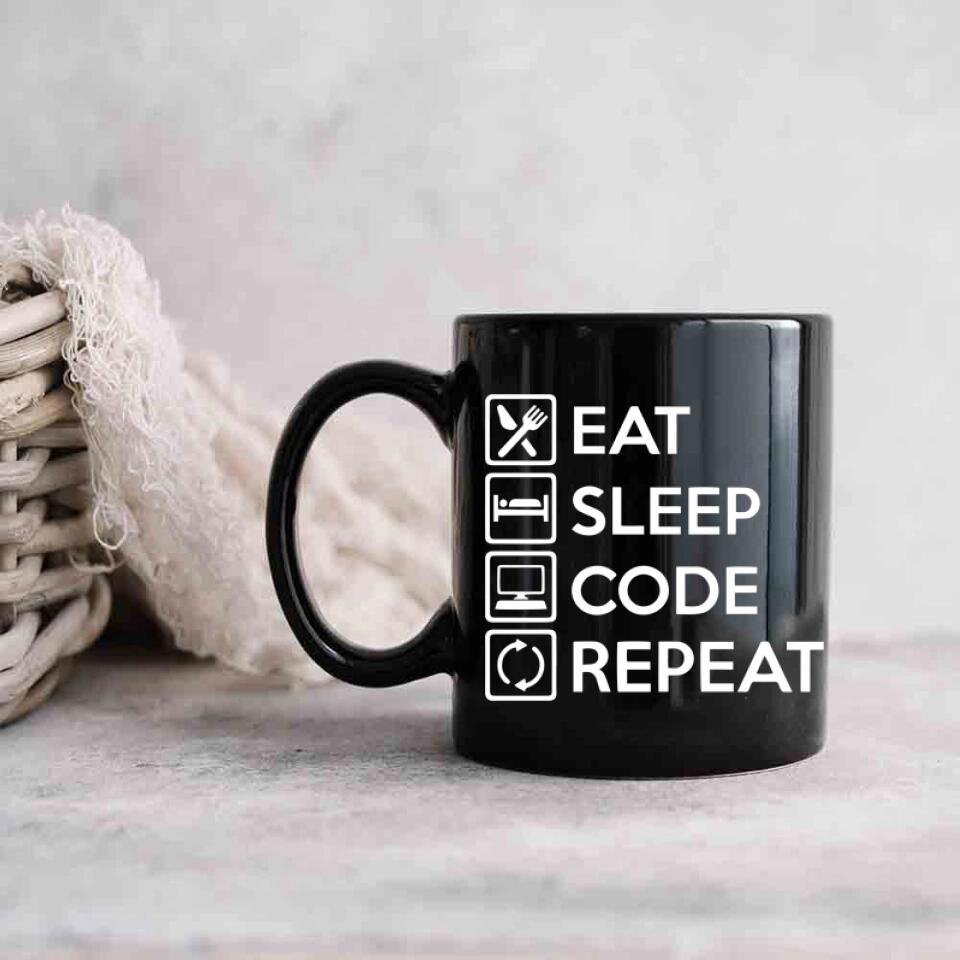 Eat Sleep Code And Repeat - Black Mug