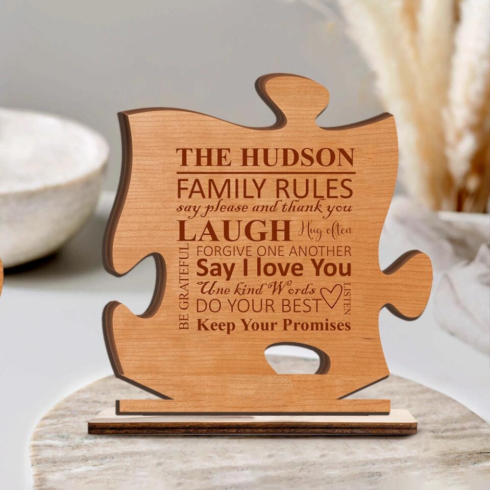 Family Rules - Custom Family Rules Wooden Plaque - Best Anniversary Gift for Parents, Husband And Wife/ For Him/Her - 212IHNVSWP903