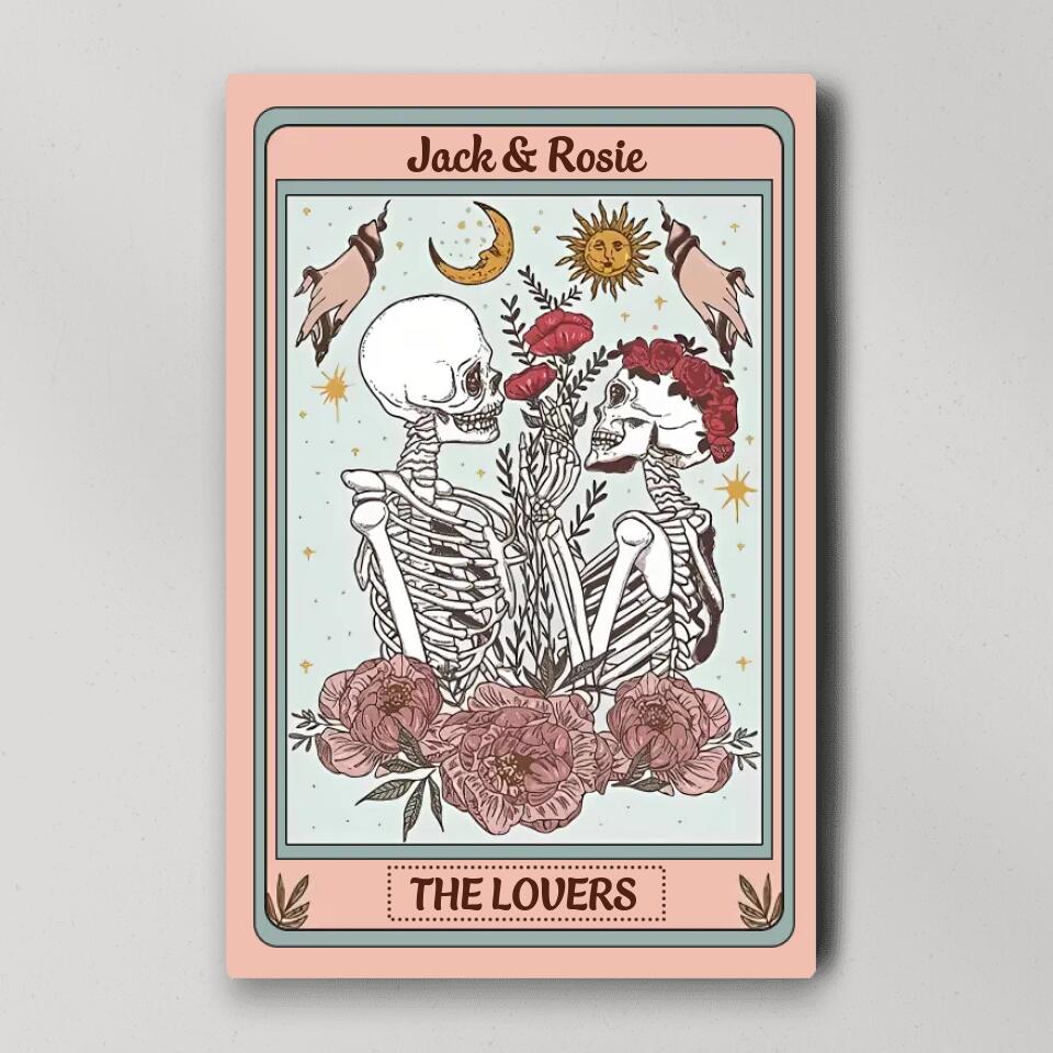 Personalized Valentine Gifts - Skeleton Couple Tarot Card Custom Canvas Poster Gothic Couple Anniversary Gift For Couples