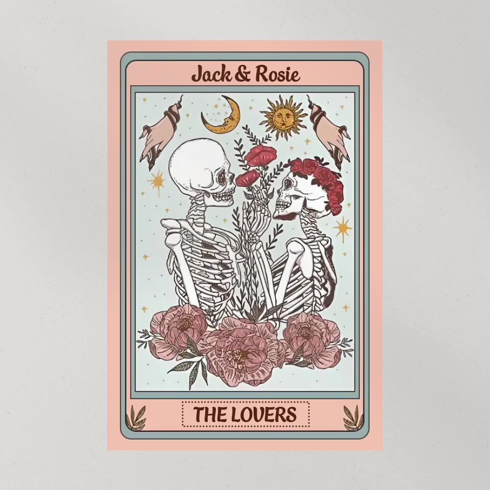Personalized Valentine Gifts - Skeleton Couple Tarot Card Custom Canvas Poster Gothic Couple Anniversary Gift For Couples