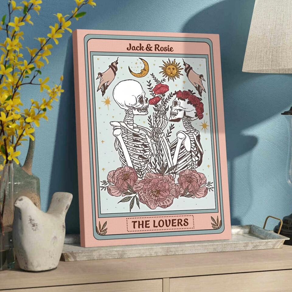 Personalized Valentine Gifts - Skeleton Couple Tarot Card Custom Canvas Poster Gothic Couple Anniversary Gift For Couples