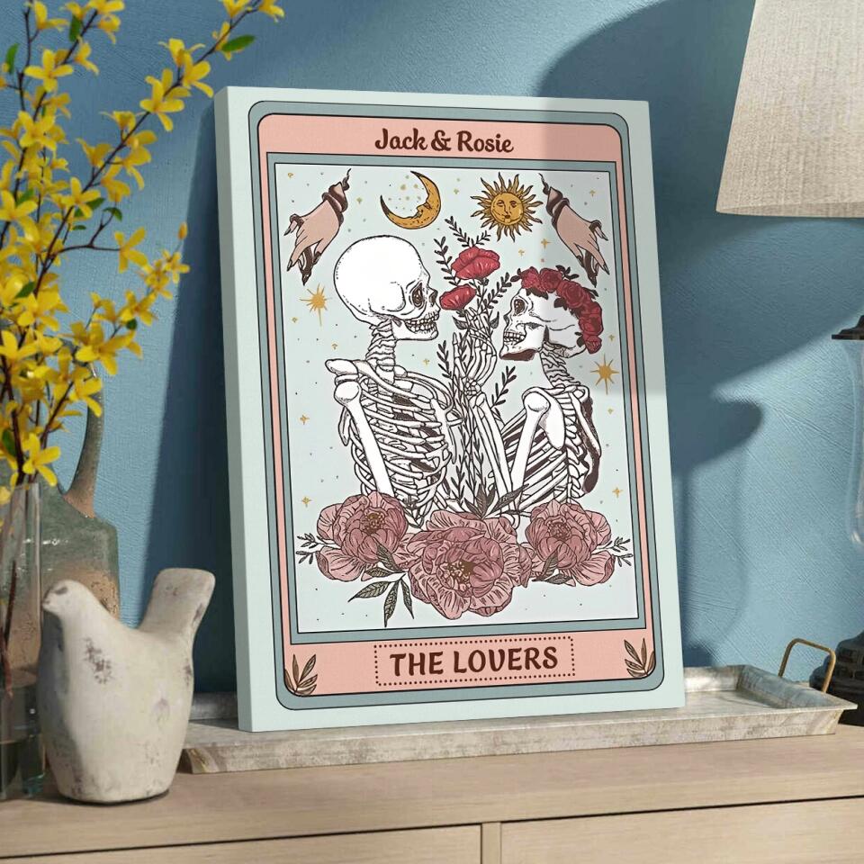Personalized Valentine Gifts - Skeleton Couple Tarot Card Custom Canvas Poster Gothic Couple Anniversary Gift For Couples
