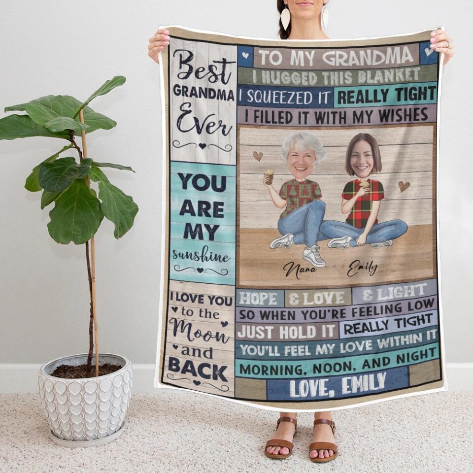 To My Grandma Best Grandma Ever - Personalized Upload Photo Blanket