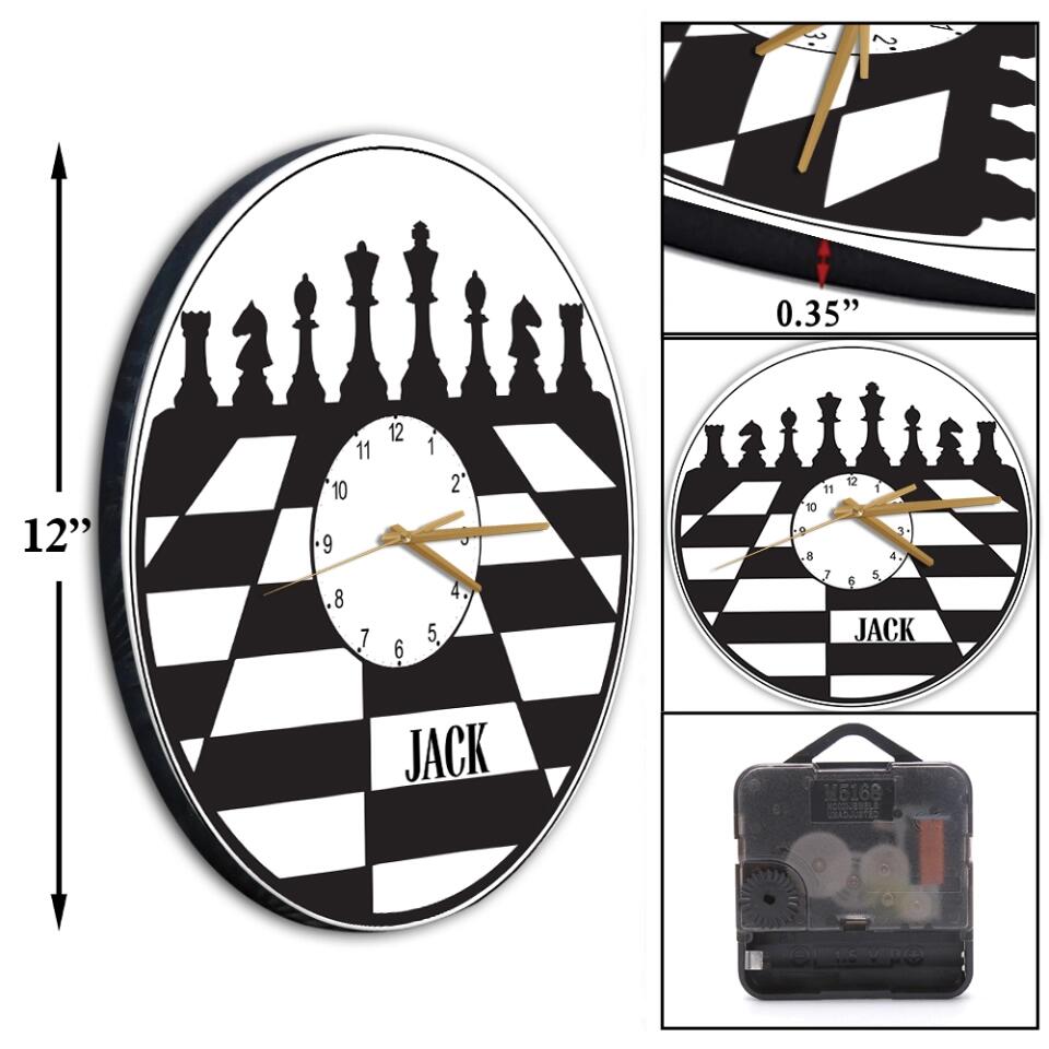 CHESS BOARD - Personalized Wall Clock with Name - Wall Hanging Decor - Gift for Chess Lovers