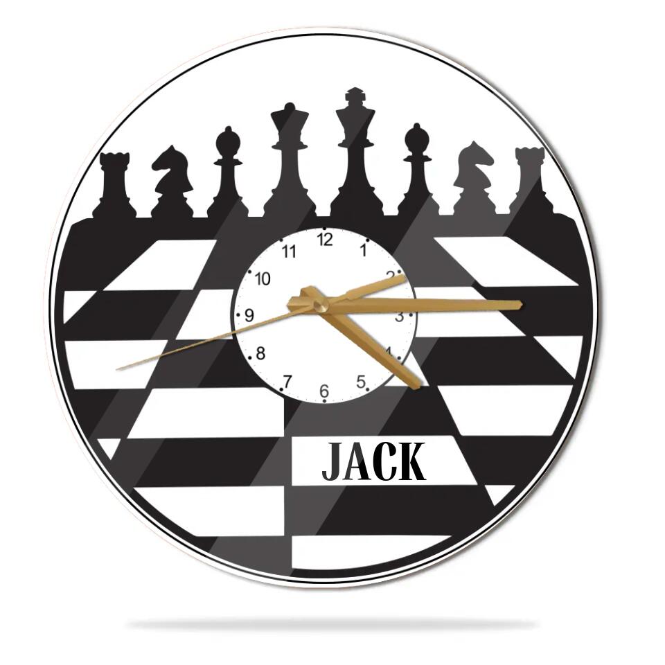 CHESS BOARD - Personalized Wall Clock with Name - Wall Hanging Decor - Gift for Chess Lovers