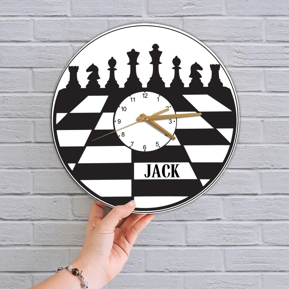 CHESS BOARD - Personalized Wall Clock with Name - Wall Hanging Decor - Gift for Chess Lovers