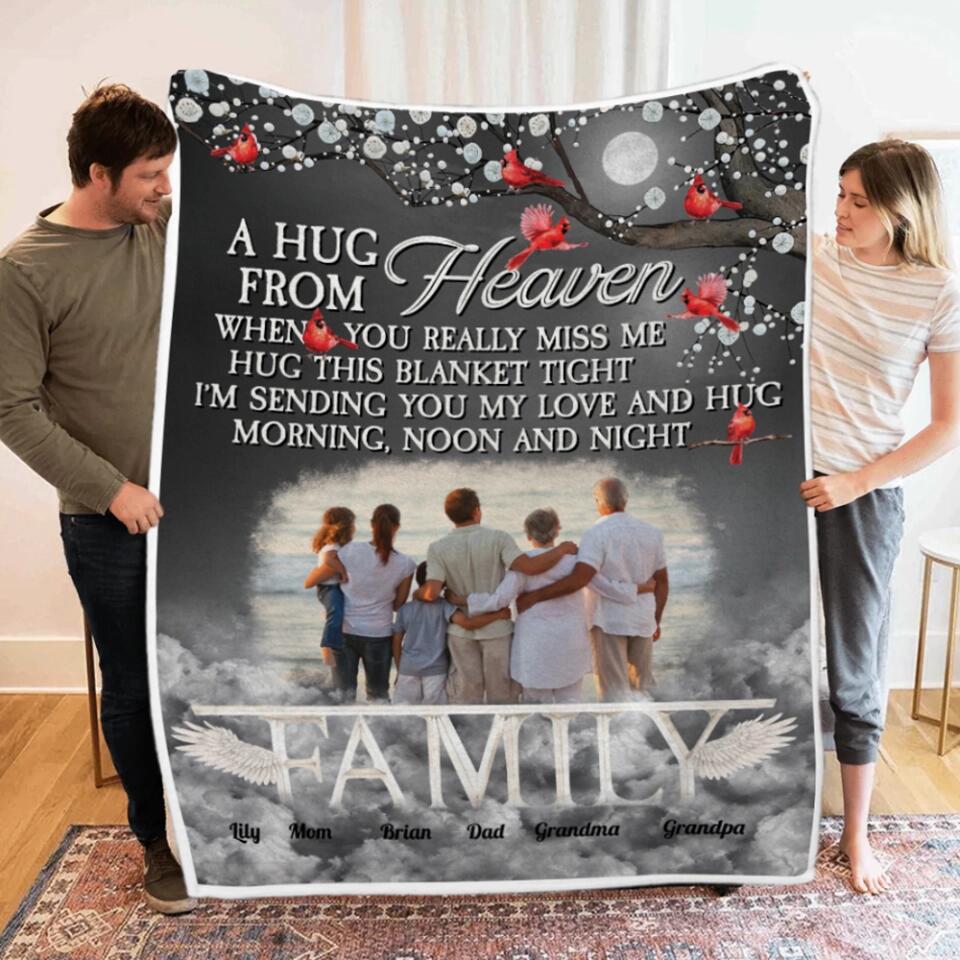 A Hug from Heaven - Family Photo Blanket - Sympathy Gift, Gift for Lost Loved Ones