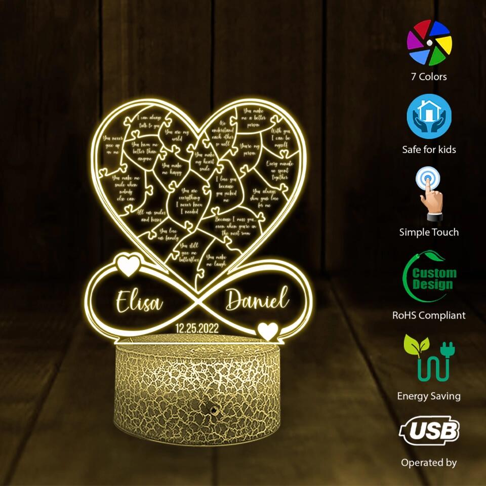 Personalized Valentine Gifts - Reasons Why I Love You Custom 3D Light Valentines Gift For Couples