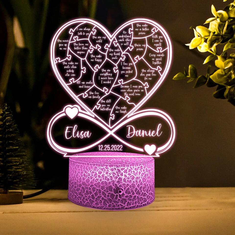 Personalized Valentine Gifts - Reasons Why I Love You Custom 3D Light Valentines Gift For Couples