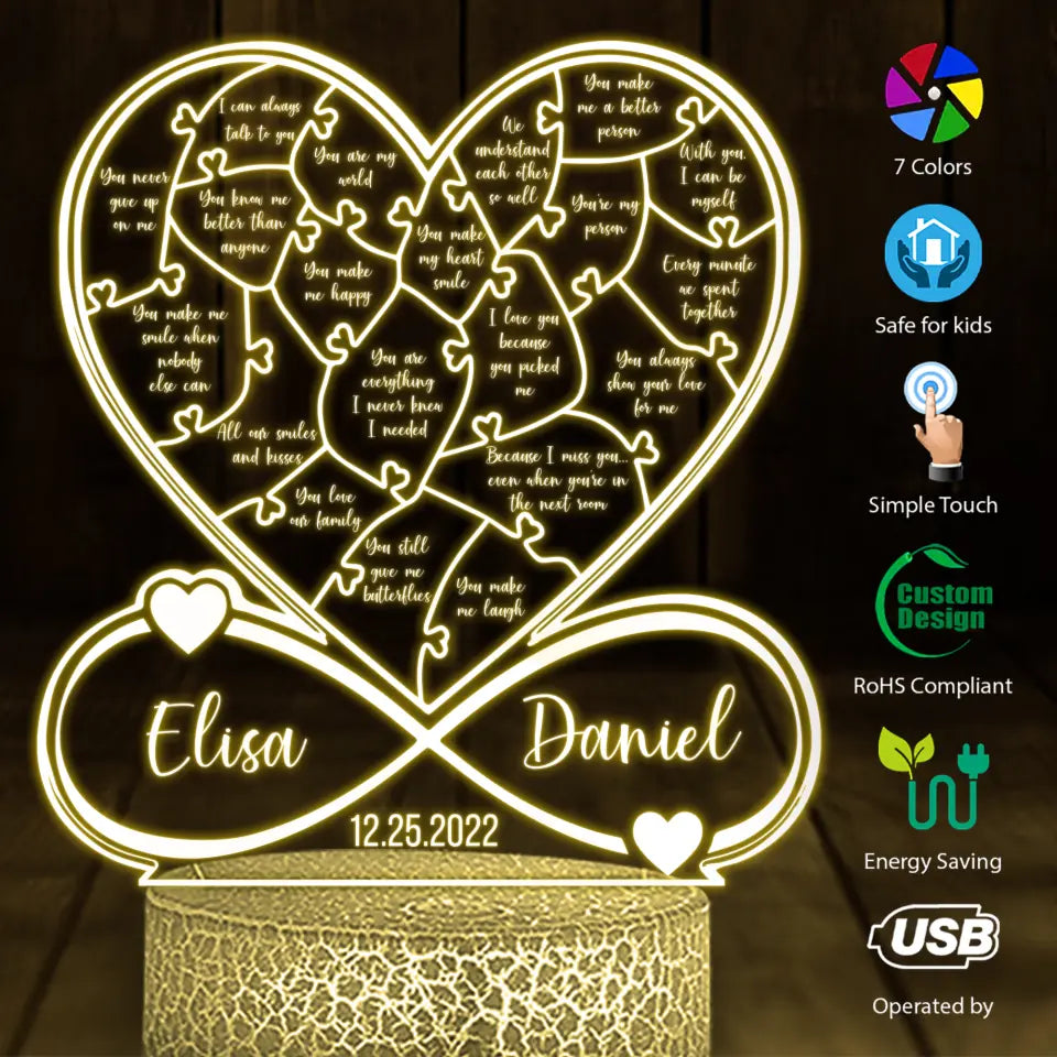 Personalized Valentine Gifts - Reasons Why I Love You Custom 3D Light Valentines Gift For Couples