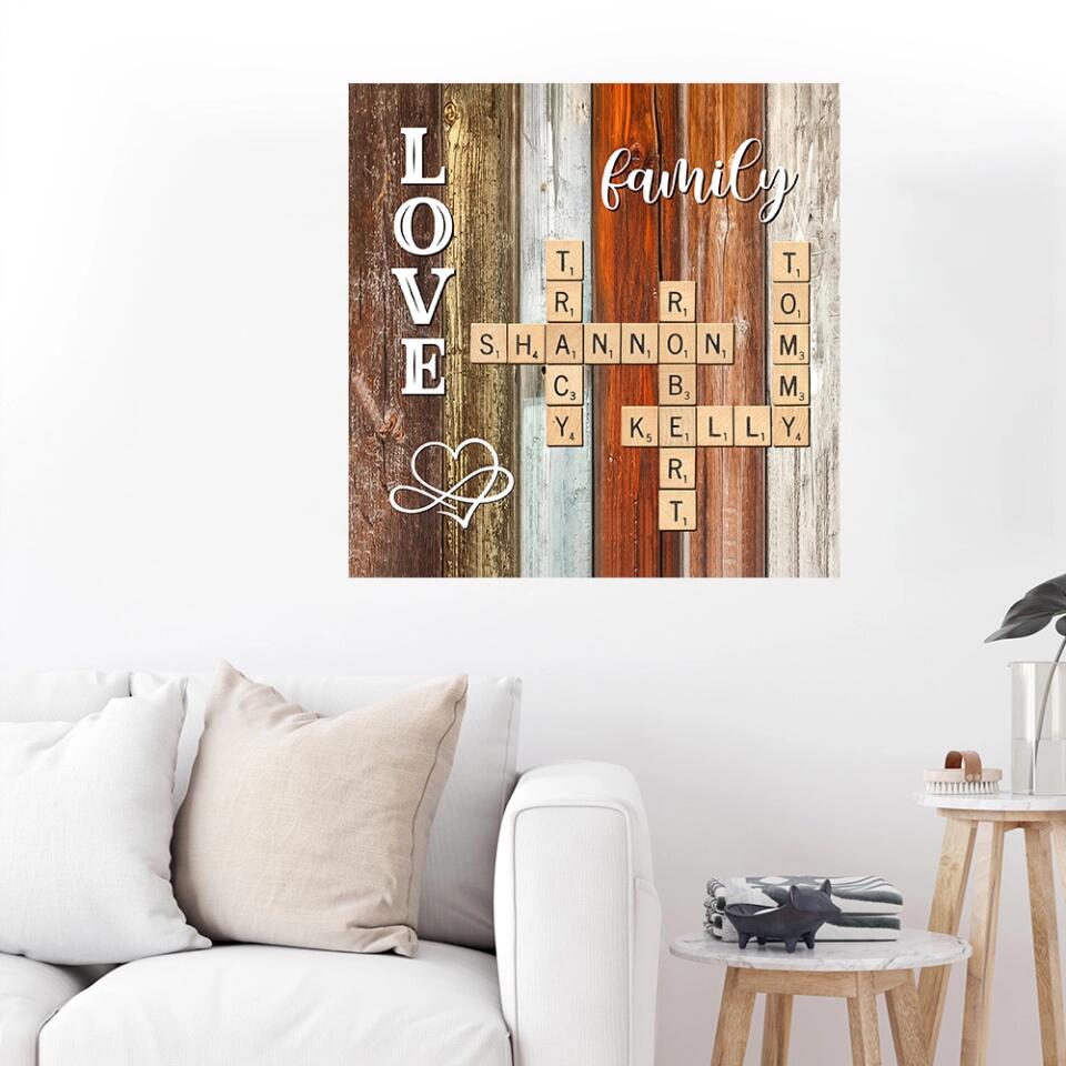 Words Game Family Name Rustic Custom Canvas Poster Valentine's Day Gifts