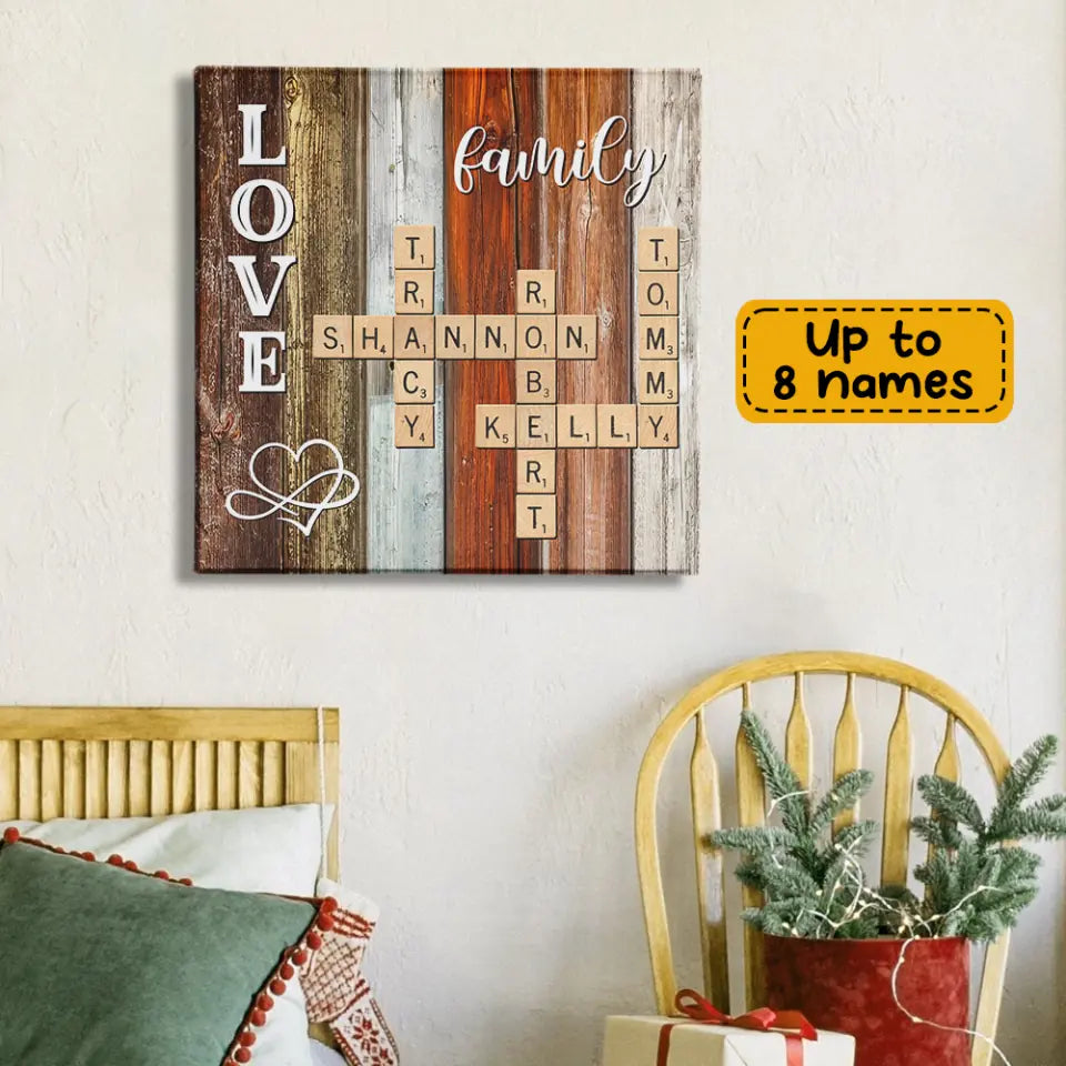 Words Game Family Name Rustic Custom Canvas Poster Valentine's Day Gifts