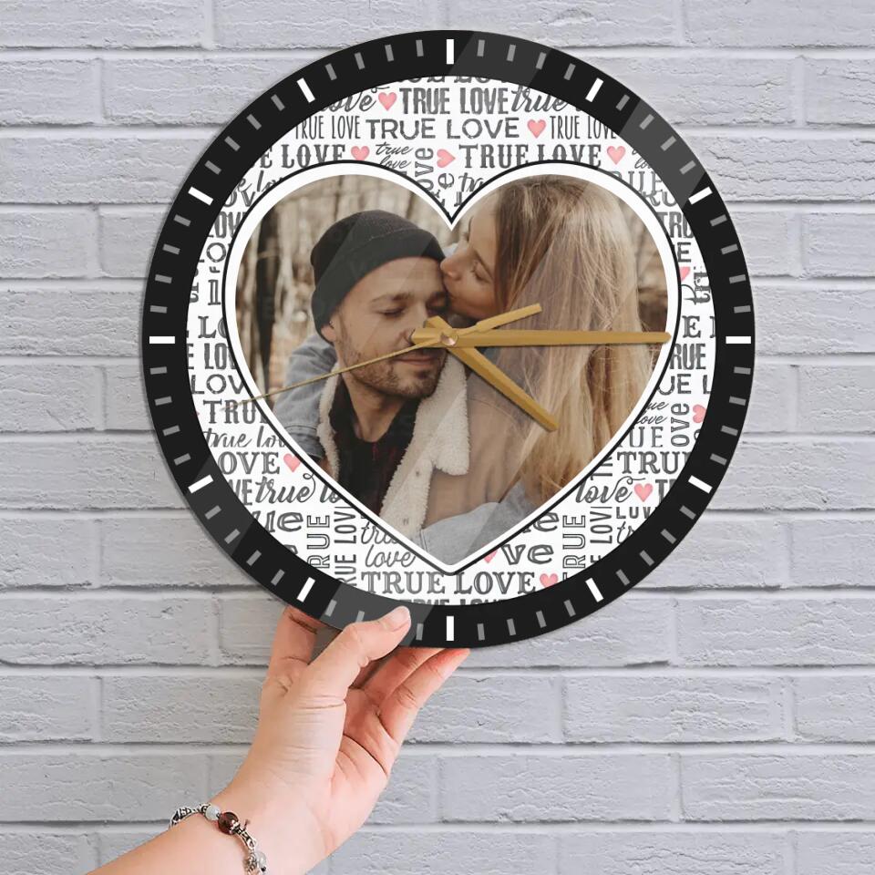 Couple Wooden Sign Personalized Valentine Gifts - True Love In Lifetime - Personalized Upload Photo Wall Clock - Romantic Gift For Couples For Him/Her For Husband/Wife