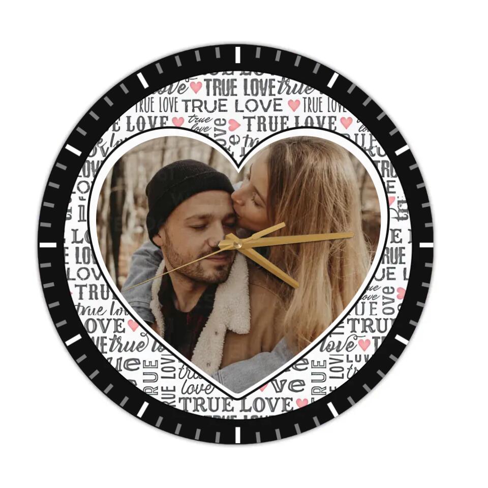 Couple Wooden Sign Personalized Valentine Gifts - True Love In Lifetime - Personalized Upload Photo Wall Clock - Romantic Gift For Couples For Him/Her For Husband/Wife