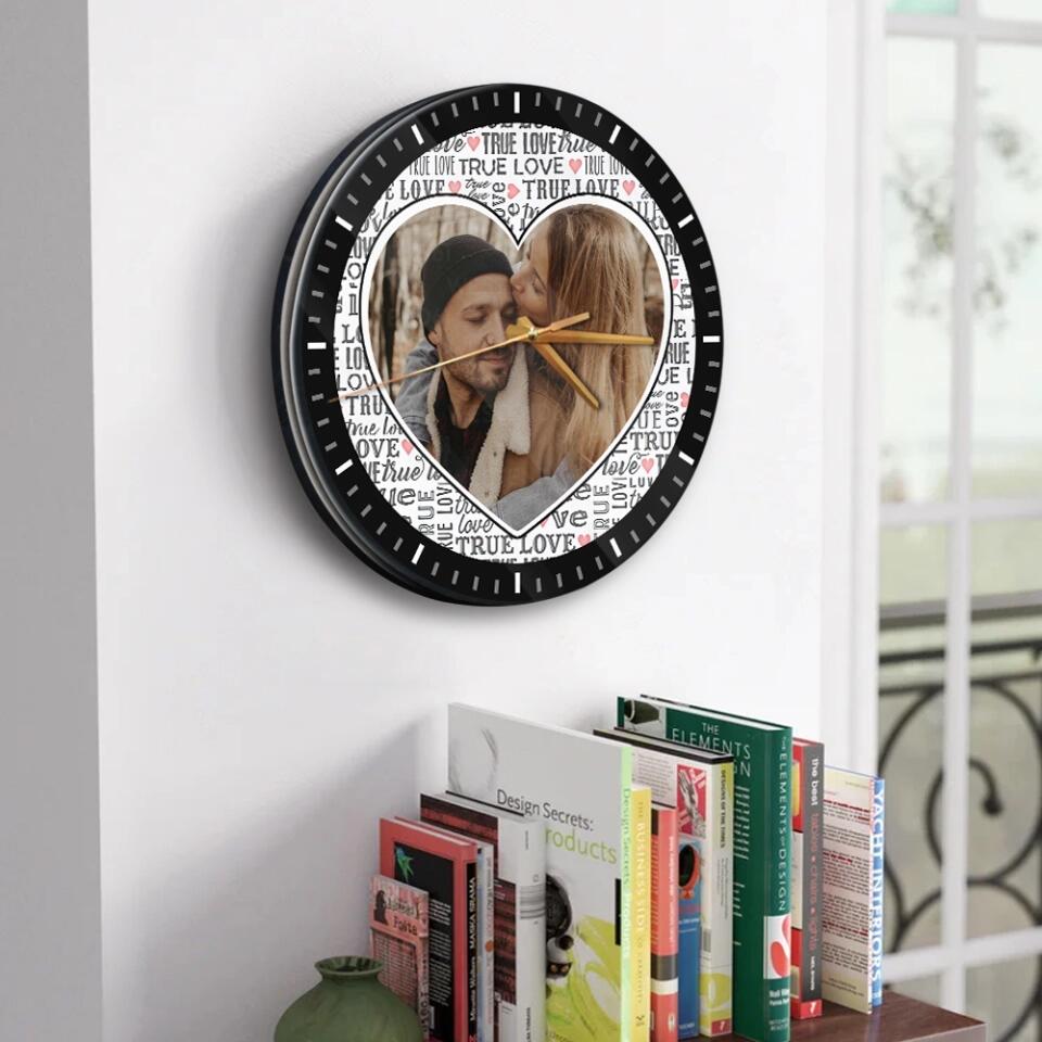 Couple Wooden Sign Personalized Valentine Gifts - True Love In Lifetime - Personalized Upload Photo Wall Clock - Romantic Gift For Couples For Him/Her For Husband/Wife