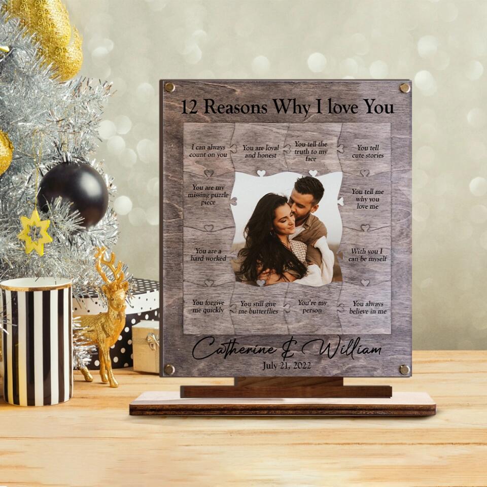 12 Reasons Why I Love You with Acrylic/ Wooden Photo Plaque, Personalized Valentine's Day or Romantic Anniversary Gift for Boyfriend/ Girlfriend - Husband/Wife - 212IHNVSWP965