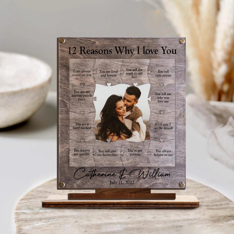 12 Reasons Why I Love You with Acrylic/ Wooden Photo Plaque, Personalized Valentine's Day or Romantic Anniversary Gift for Boyfriend/ Girlfriend - Husband/Wife - 212IHNVSWP965