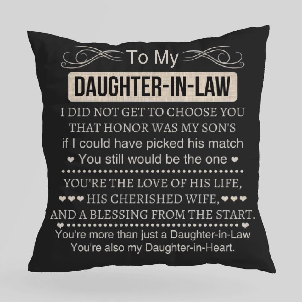 To My Daughter in Law - Square Pillow - Gifts for Daughter in Law Christmas, Birthday - Gifts from Mother in Law