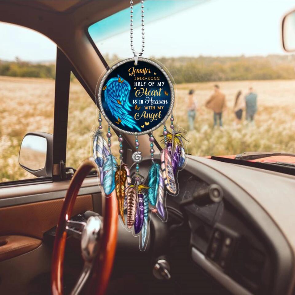 Half of My Heart Lives In Heaven With My Angel - Personalized Car Ornament - Best Memorial Gifts - 301IHPNPOR0001