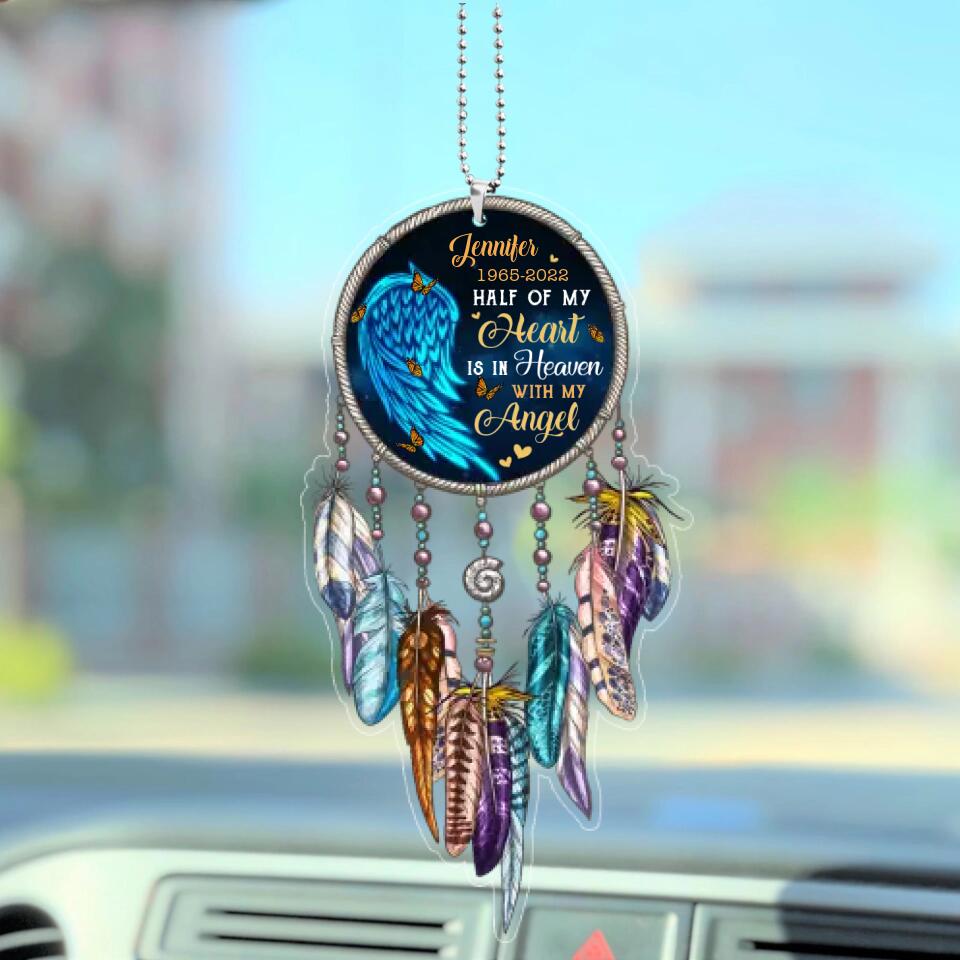 Half of My Heart Lives In Heaven With My Angel - Personalized Car Ornament - Best Memorial Gifts - 301IHPNPOR0001