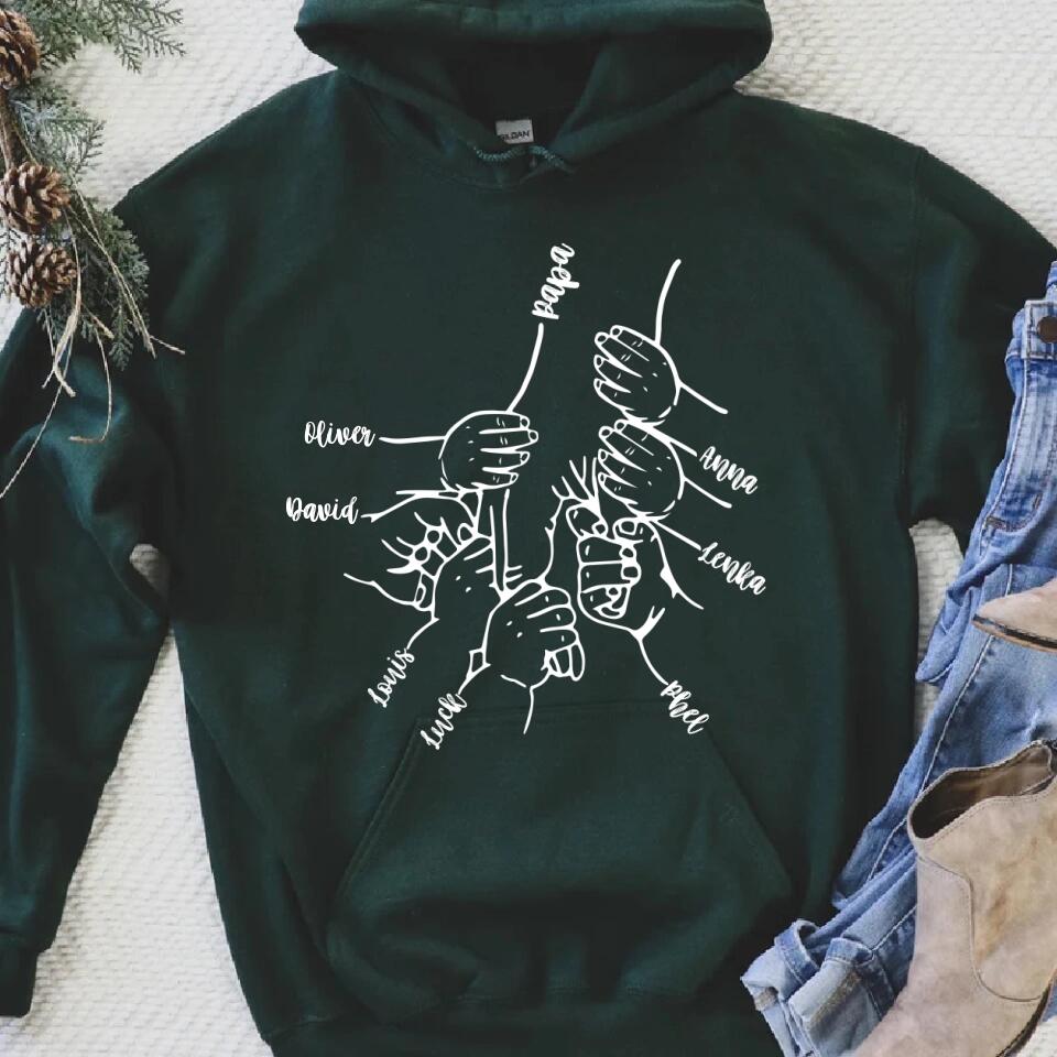 Hands Grandkids Papa - Personalized T-Shirt - Papa Shirts With Kids Names