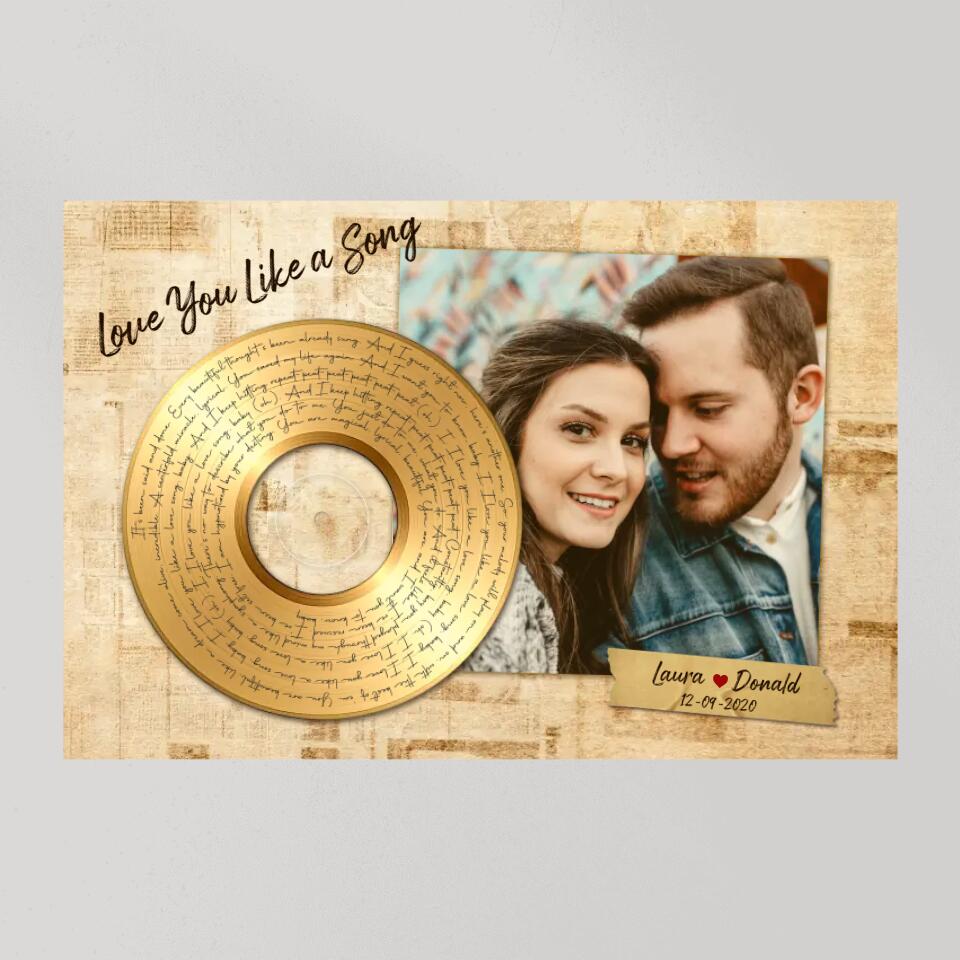 Personalized Valentine Gifts - Love You Like A Love Song Custom Canvas Poster Anniversary Gift For Couples