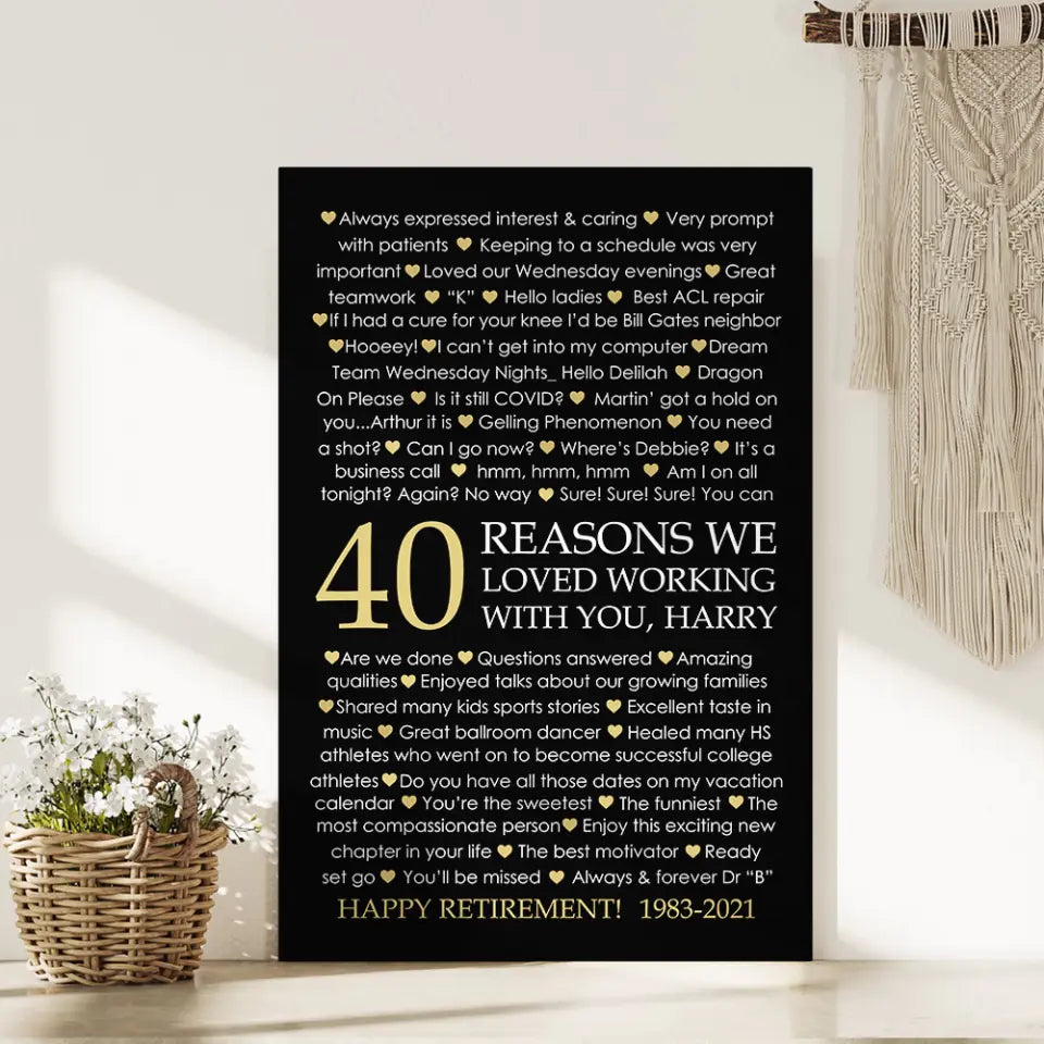 40 Reasons We Loved Working With You Custom Canvas Poster Retirement Gift For Coworkers