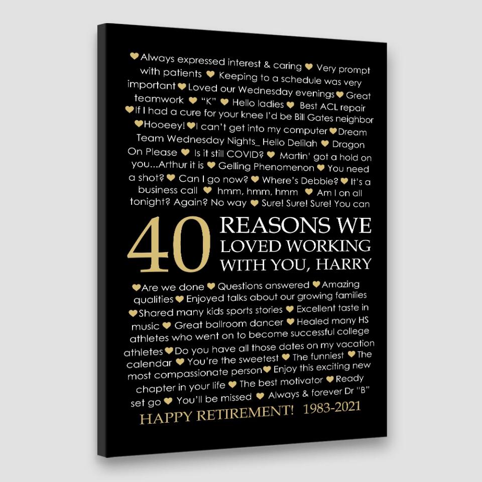 40 Reasons We Loved Working With You Custom Canvas Poster Retirement Gift For Coworkers