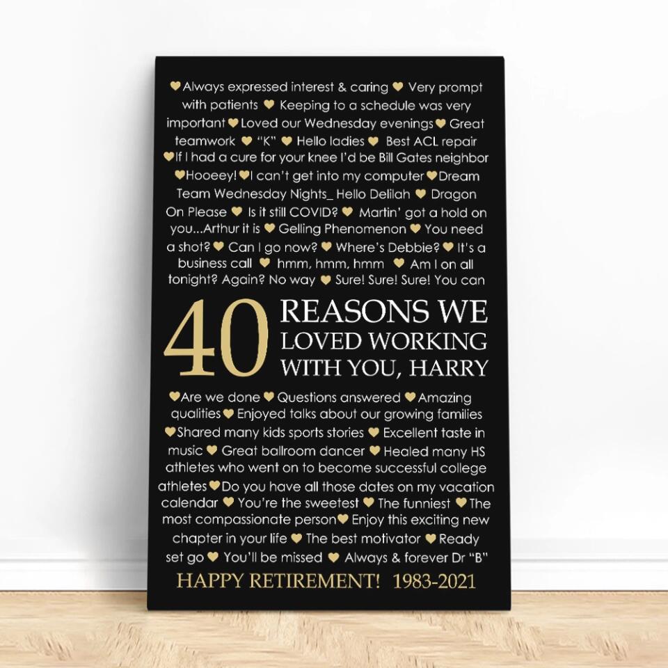 40 Reasons We Loved Working With You Custom Canvas Poster Retirement Gift For Coworkers
