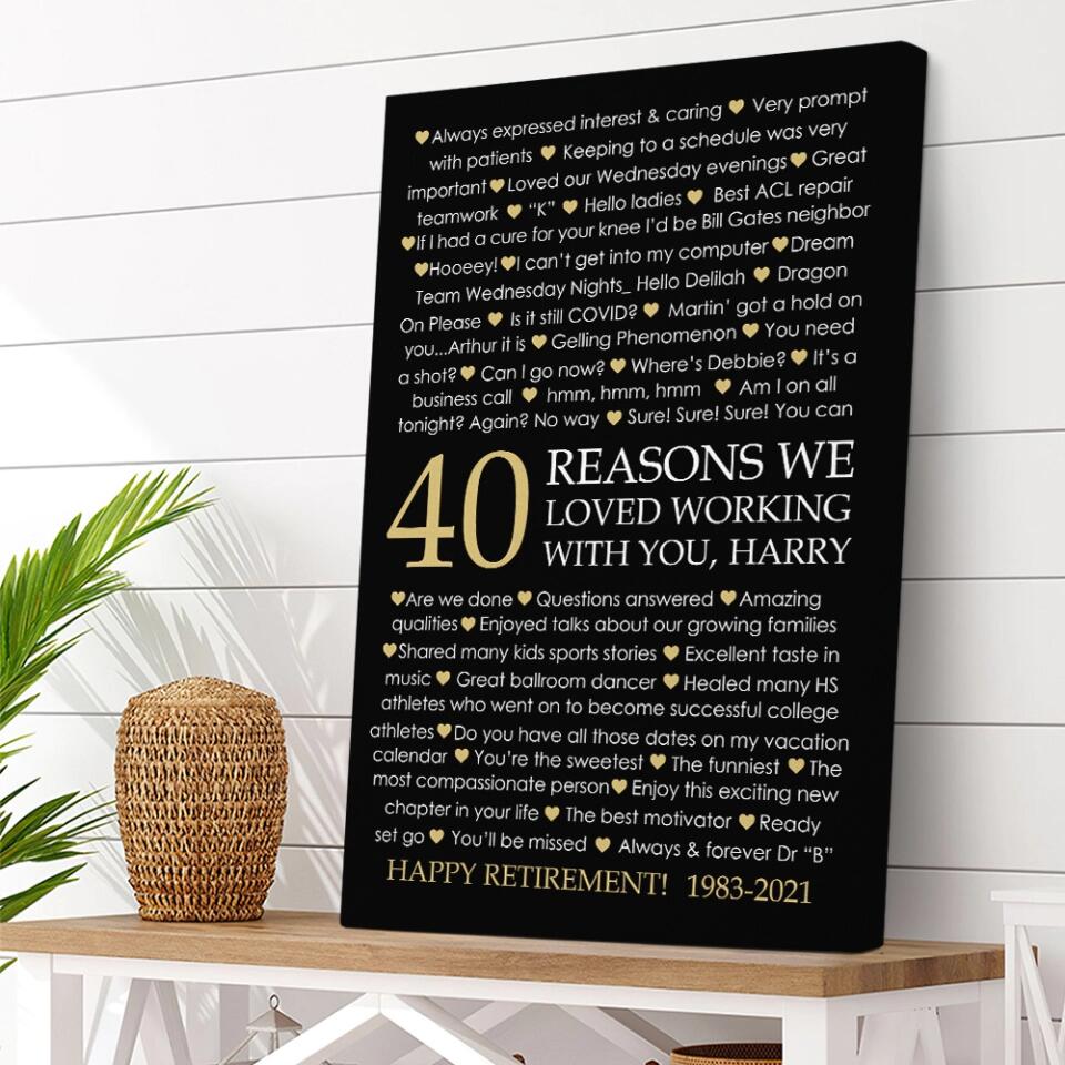 40 Reasons We Loved Working With You Custom Canvas Poster Retirement Gift For Coworkers