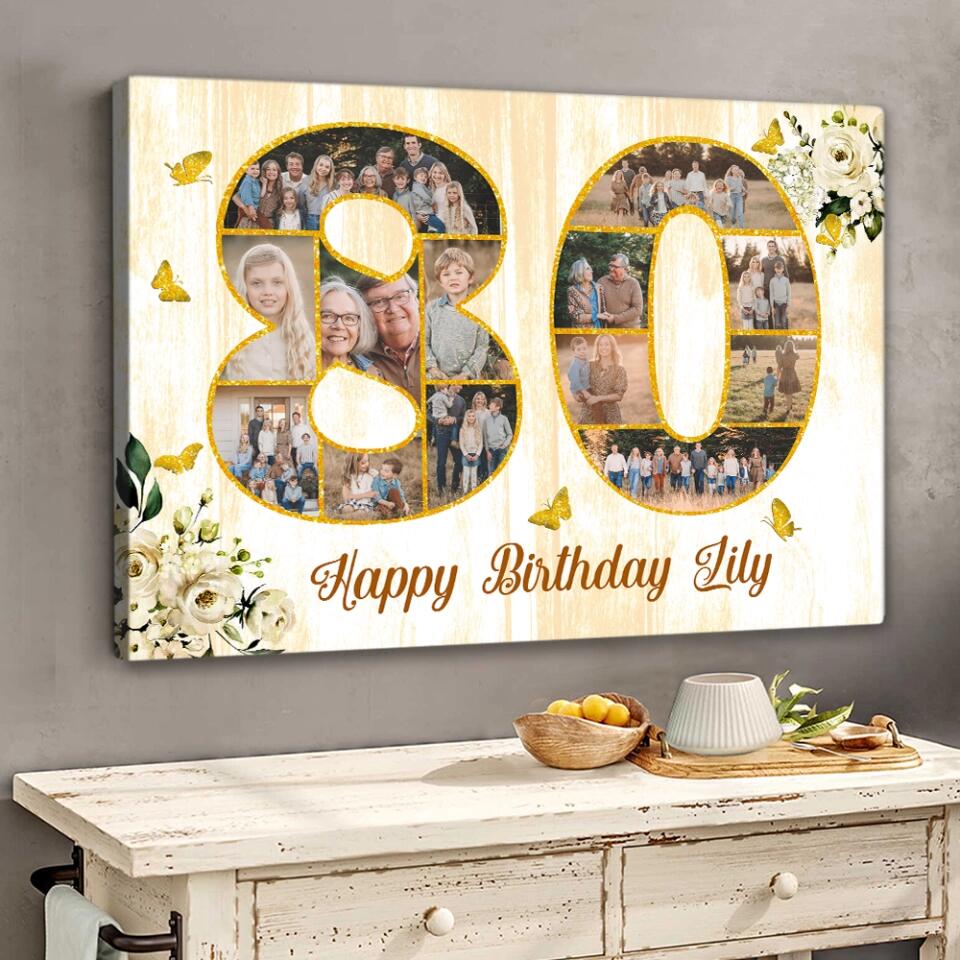 Happy Birthday 50 60 65 70 80 100 Custom Canvas Poster Birthday Gift For Parents Grandparents
