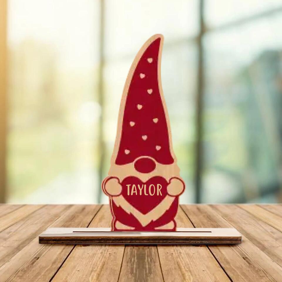 Cute Gnomes with Heart - Gnome Valentine Day Theme - Personalized Name - Custom Wooden Plaque - Lovely Valentine Gift for Boyfriend Girlfriend Husband Wife - 301ICNWP0039