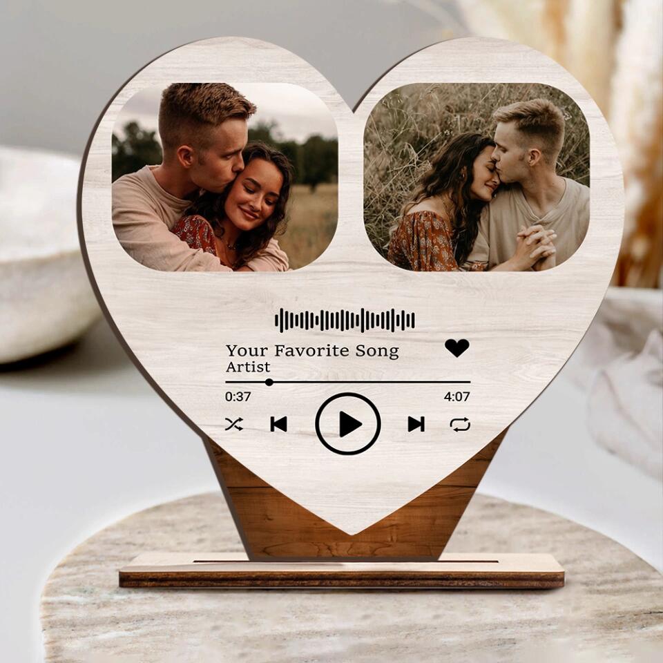 Personalized Valentine Gifts - Save Our Love With Our Favorite Song - Upload Photo Wooden Plaque - Best Gift For Couples