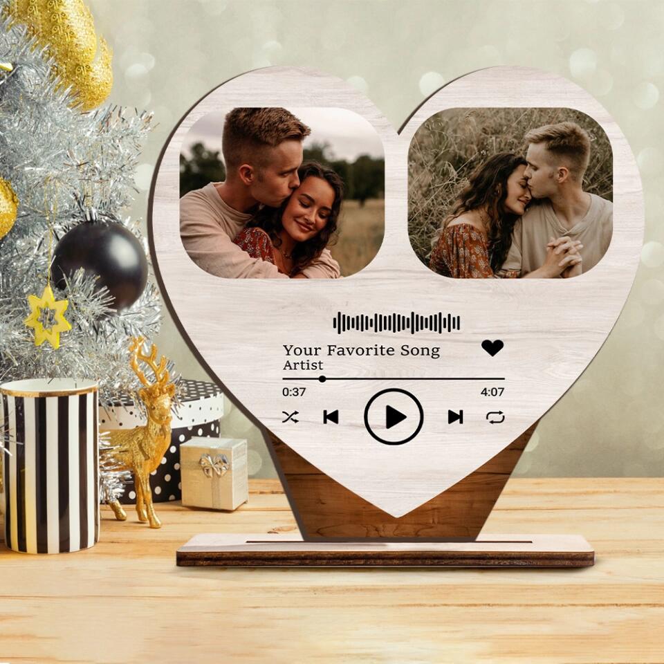 Personalized Valentine Gifts - Save Our Love With Our Favorite Song - Upload Photo Wooden Plaque - Best Gift For Couples
