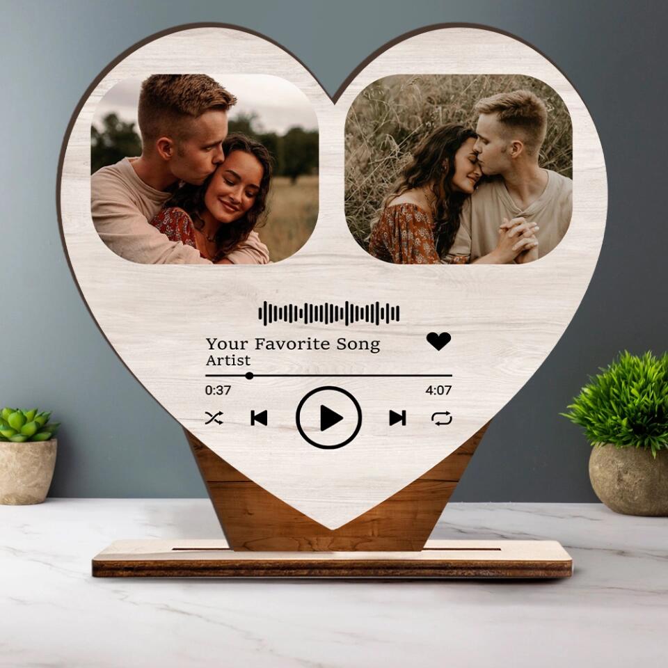 Personalized Valentine Gifts - Save Our Love With Our Favorite Song - Upload Photo Wooden Plaque - Best Gift For Couples