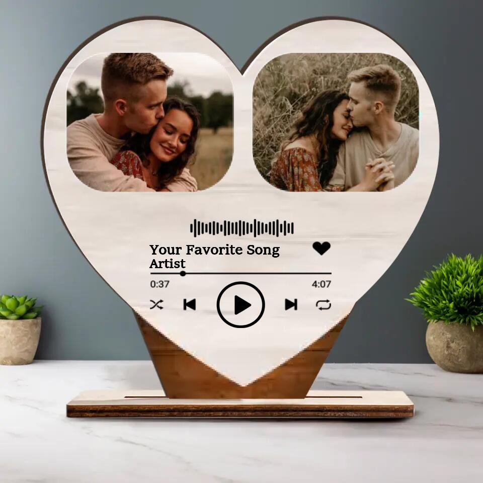 Personalized Valentine Gifts - Save Our Love With Our Favorite Song - Upload Photo Wooden Plaque - Best Gift For Couples