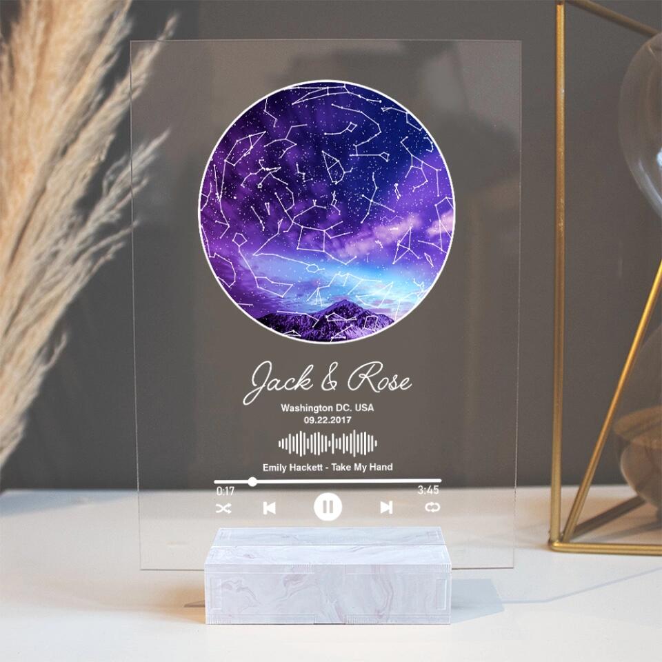 Personalized Valentine Gifts - Custom Star Map With Favorite Song Personalized Acrylic Plaque