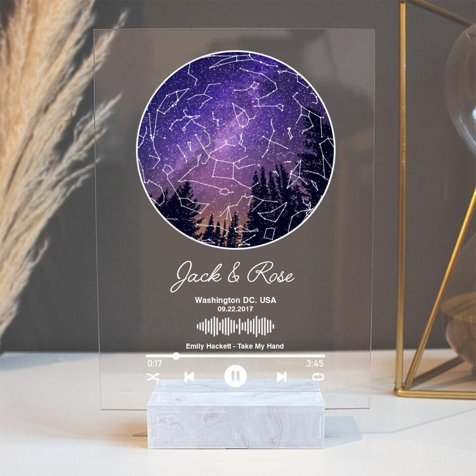 Personalized Valentine Gifts - Custom Star Map With Favorite Song Personalized Acrylic Plaque