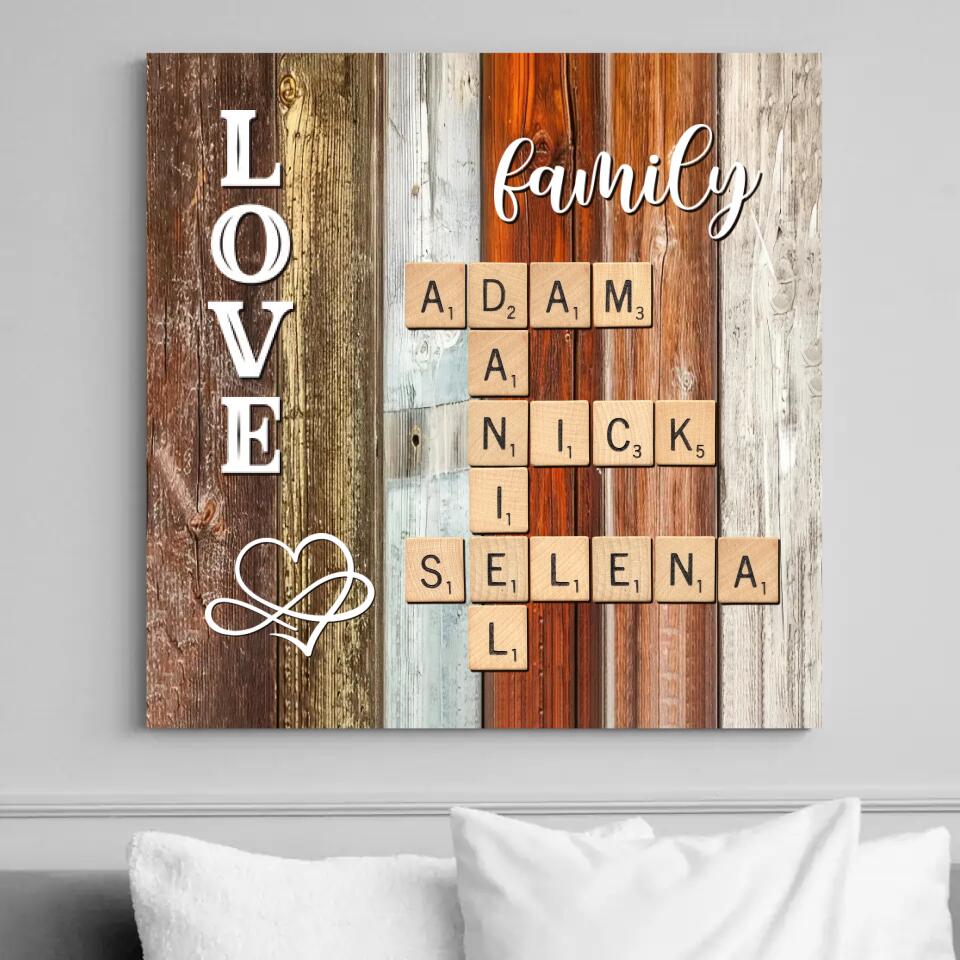 Words Game Family Name Rustic Custom Canvas Poster Valentine's Day Gifts