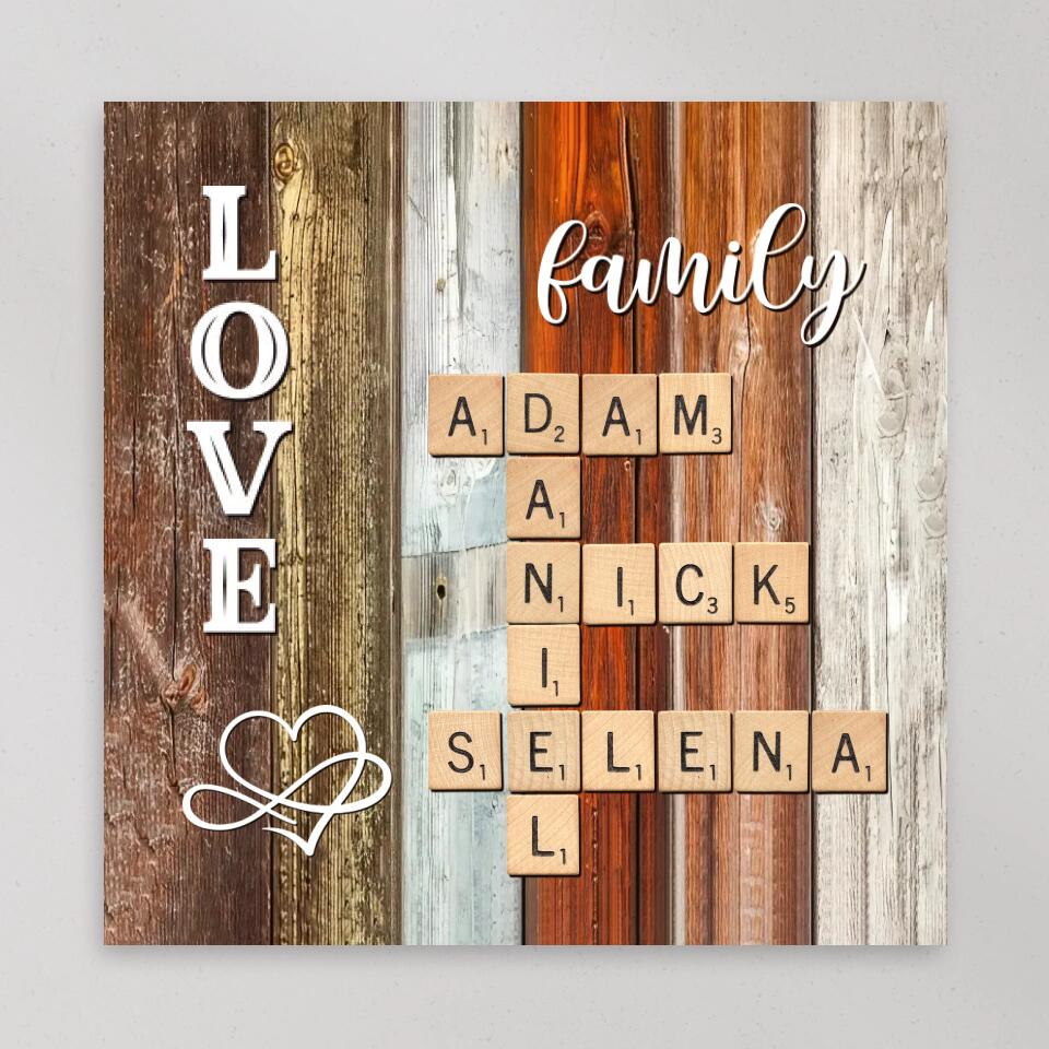 Words Game Family Name Rustic Custom Canvas Poster Valentine's Day Gifts