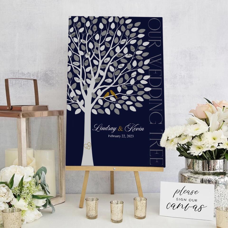 Our Wedding Tree Wedding Guest Book - Custom Canvas Poster - Newlywed Gift For Couples