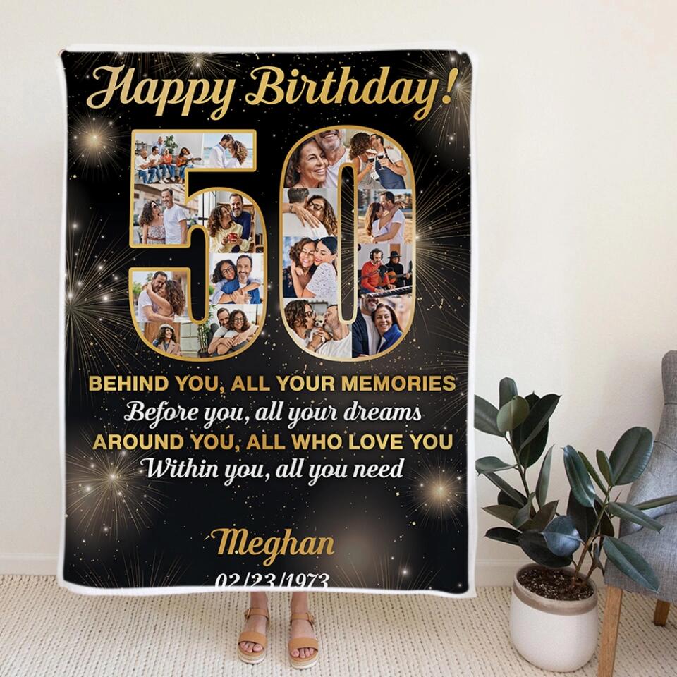 Happy 50th Birthday - Personalized Blanket 3 Sizes - Best 50th Birthday Gifts For Dad Mom Grandparents Wife Husband - 301IHPBNBL040