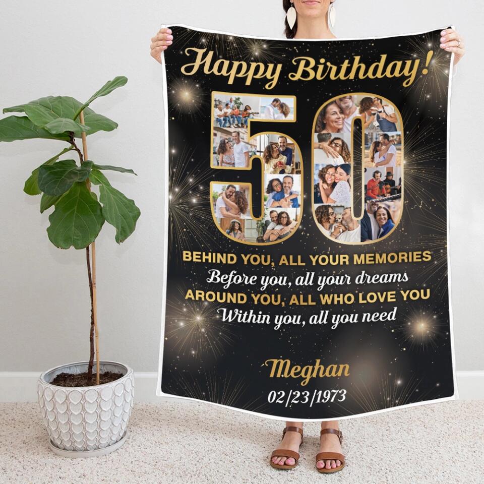 Happy 50th Birthday - Personalized Blanket 3 Sizes - Best 50th Birthday Gifts For Dad Mom Grandparents Wife Husband - 301IHPBNBL040
