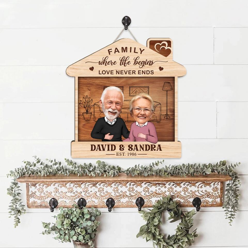 Couple Wooden Sign Family Where Life Begins And Love Never Ends - Housewarming Gifts - Custom Wooden Sign - Gift For Couples