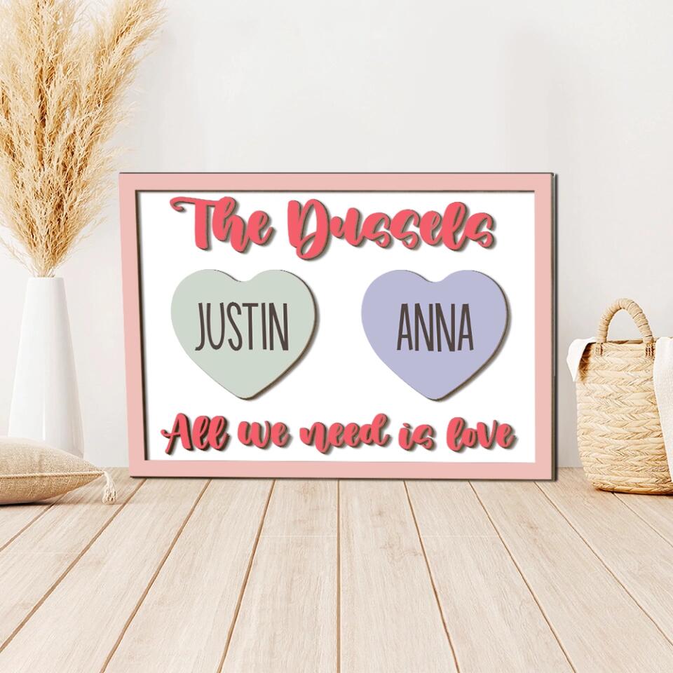 Couple Wooden Sign Personalized Valentine Gifts - All We Need Is Love - Custom Wooden Art - Anniversary, Valentine Gift For Couples