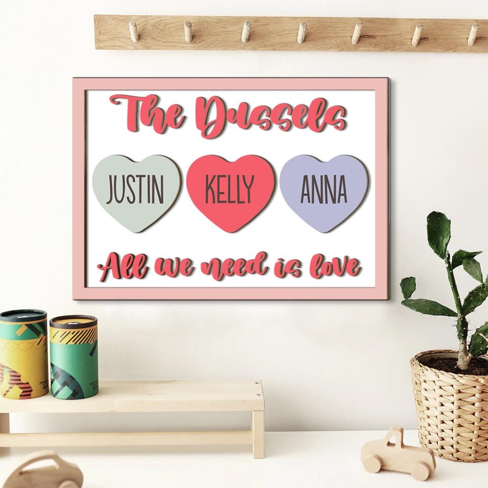 Couple Wooden Sign Personalized Valentine Gifts - All We Need Is Love - Custom Wooden Art - Anniversary, Valentine Gift For Couples