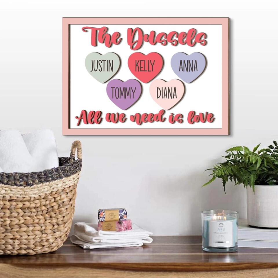Couple Wooden Sign Personalized Valentine Gifts - All We Need Is Love - Custom Wooden Art - Anniversary, Valentine Gift For Couples